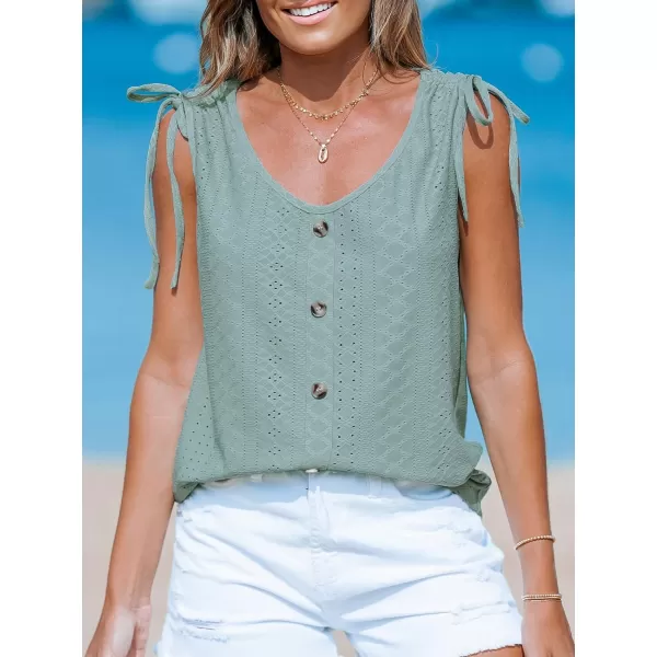 imageCUPSHE Women Tops Eyelet Jersey Tank Sleeveless V Neck Blouse Button Front Shirt Casual SummerGreen