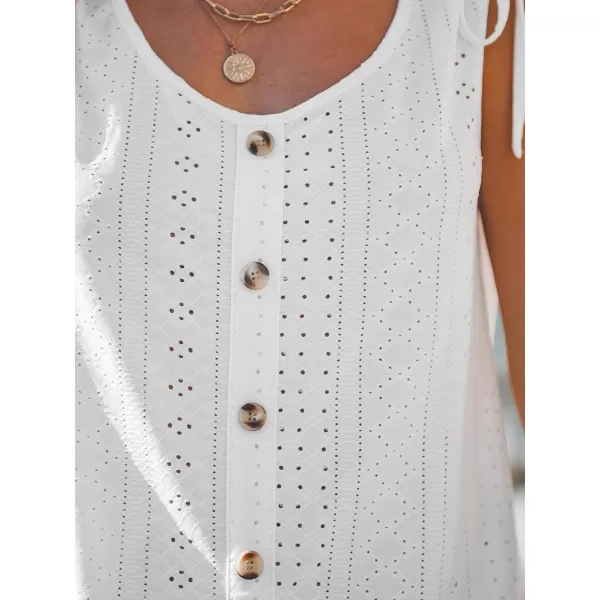 imageCUPSHE Women Tops Eyelet Jersey Tank Sleeveless V Neck Blouse Button Front Shirt Casual SummerWhite