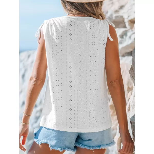 imageCUPSHE Women Tops Eyelet Jersey Tank Sleeveless V Neck Blouse Button Front Shirt Casual SummerWhite