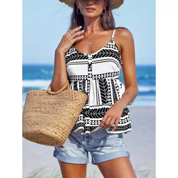 imageCUPSHE Women Tops Flare Sleeveless Cami Sleeveless V Neck Shirt Casual SummerBlack
