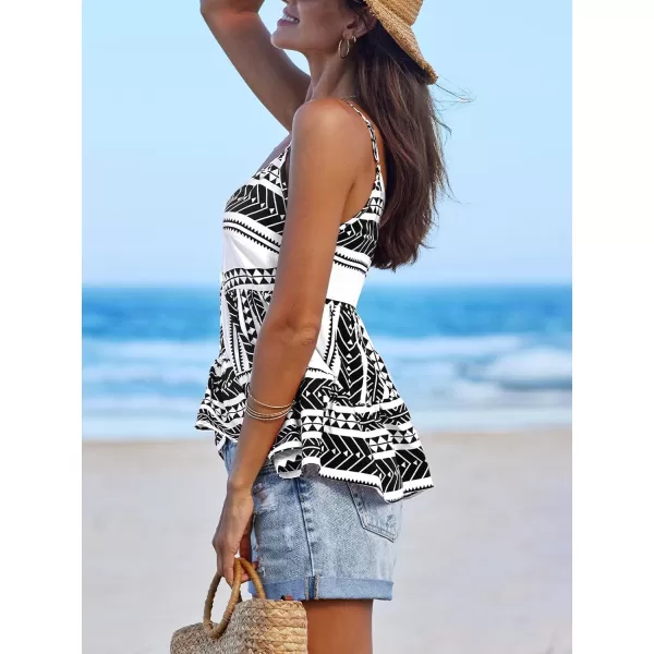 imageCUPSHE Women Tops Flare Sleeveless Cami Sleeveless V Neck Shirt Casual SummerBlack