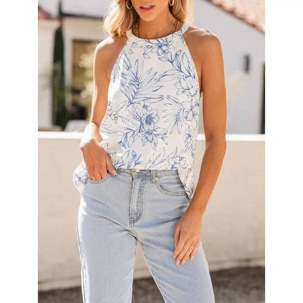 imageCUPSHE Women Tops Floral High Neck Blouse Backless Tank Sleeveless Tee Shirt Casual DressyWhite
