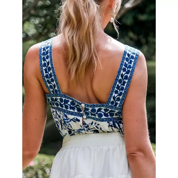 imageCUPSHE Women Tops Floral Square Neck Flounce Hem Tank Sleeveless Tee Shirt CasualBlue