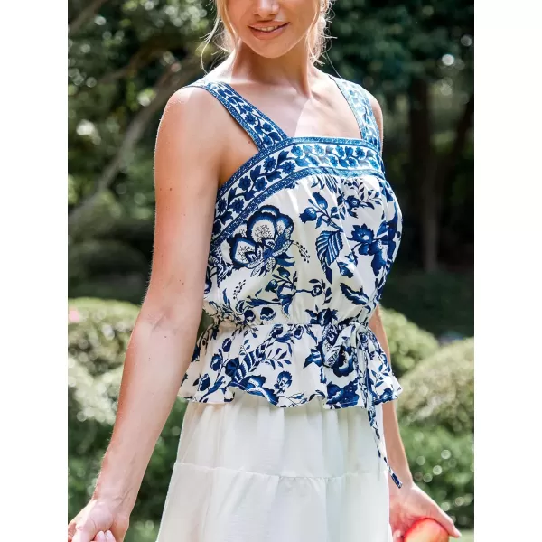 imageCUPSHE Women Tops Floral Square Neck Flounce Hem Tank Sleeveless Tee Shirt CasualBlue