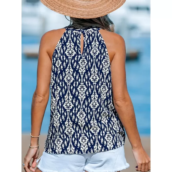 imageCUPSHE Women Tops Flowy Sleeveless Cami High Neck Shirt Mock Neck Tee Casual DressyBlue