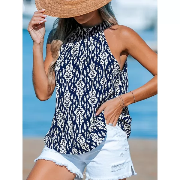 imageCUPSHE Women Tops Flowy Sleeveless Cami High Neck Shirt Mock Neck Tee Casual DressyBlue