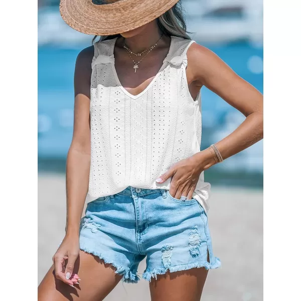 imageCUPSHE Women Tops Knotted Strap Jersey Eyelet Tank Cutout Blouses Tee V Neck Shirt CasualWhite