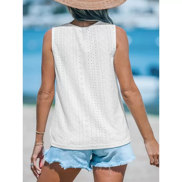 imageCUPSHE Women Tops Knotted Strap Jersey Eyelet Tank Cutout Blouses Tee V Neck Shirt CasualWhite