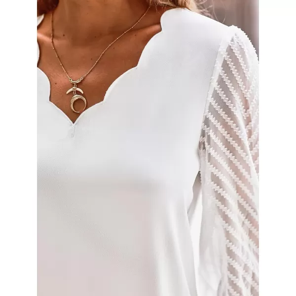 imageCUPSHE Women Tops Lace Long Sleeve Blouses V Neck Shirt Balloon Sleeves Tee Casual DressyWhite