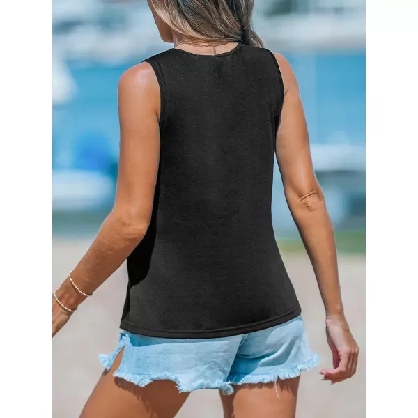 imageCUPSHE Women Tops Lace Neck Sleeveless Top V Neck Tee Shirt Casual Beach S BlackBlack