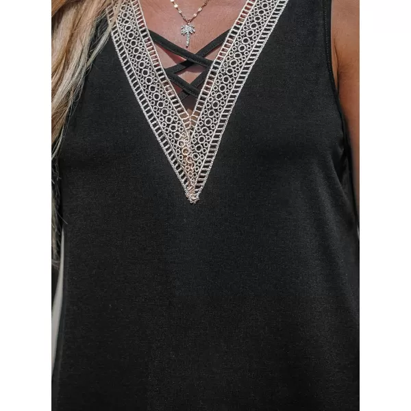 imageCUPSHE Women Tops Lace Neck Sleeveless Top V Neck Tee Shirt Casual Beach S BlackBlack