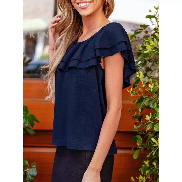 imageCUPSHE Women Tops Layered Ruffles Short Sleeve Tee Crew Neck Shirt Dressy Casual SummerNavy