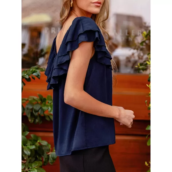 imageCUPSHE Women Tops Layered Ruffles Short Sleeve Tee Crew Neck Shirt Dressy Casual SummerNavy