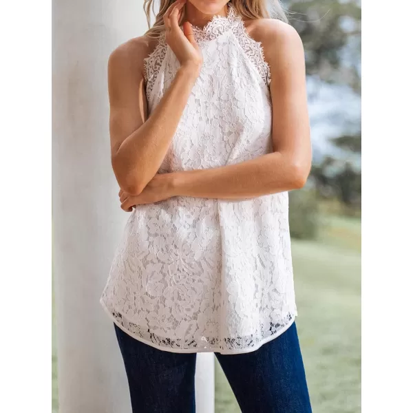 imageCUPSHE Women Tops Mock Neck Floral Lace Tank Top Sleeveless Shirt Solid Tee Casual DressyWhite