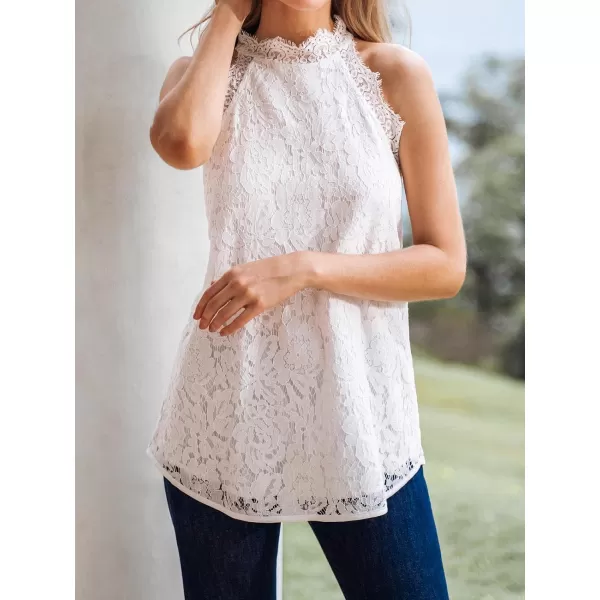 imageCUPSHE Women Tops Mock Neck Floral Lace Tank Top Sleeveless Shirt Solid Tee Casual DressyWhite