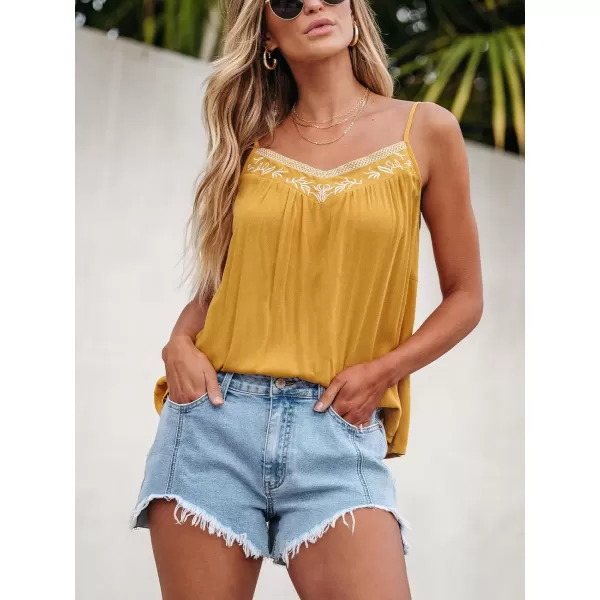 imageCUPSHE Women Tops Mustard Sleeveless Tee V Neck Shirt Casual SummerYellow