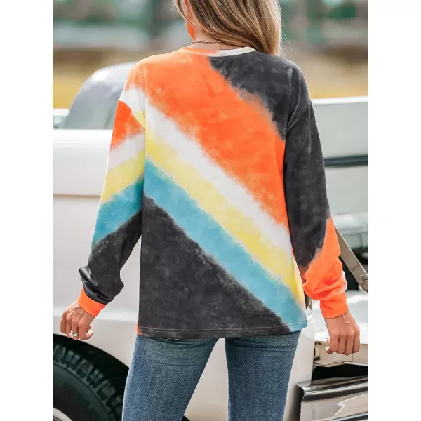 imageCUPSHE Women Tops Ombre TieDye Wash Pullover Crew Neck Long Sleeves ShirtsOrange