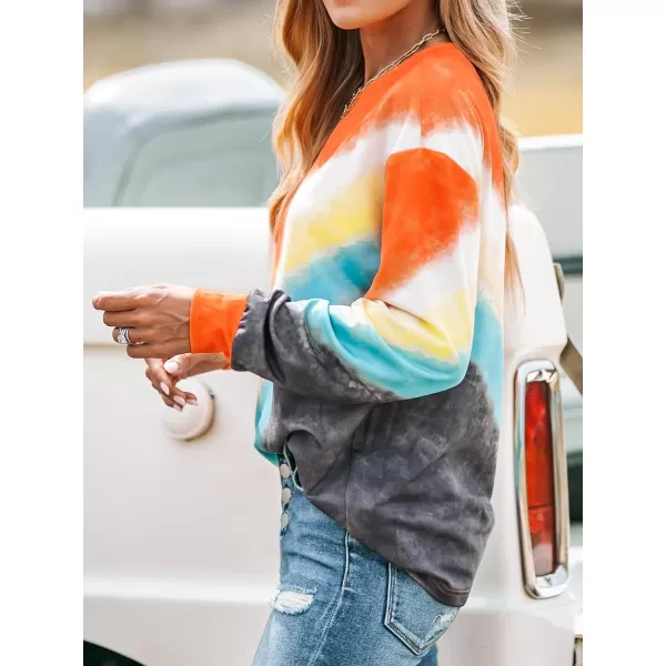 imageCUPSHE Women Tops Ombre TieDye Wash Pullover Crew Neck Long Sleeves ShirtsOrange