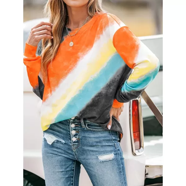 imageCUPSHE Women Tops Ombre TieDye Wash Pullover Crew Neck Long Sleeves ShirtsOrange