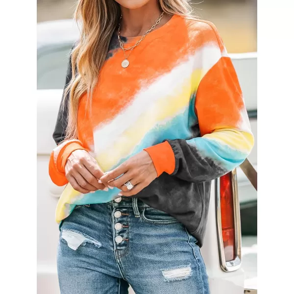 imageCUPSHE Women Tops Ombre TieDye Wash Pullover Crew Neck Long Sleeves ShirtsOrange