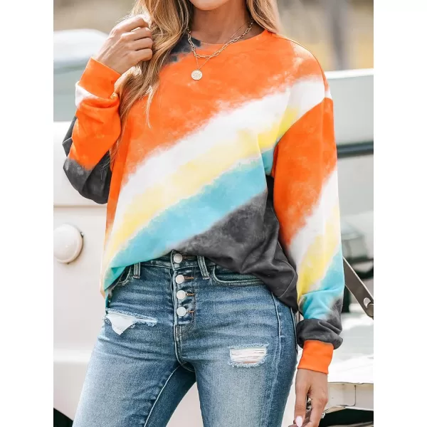 imageCUPSHE Women Tops Ombre TieDye Wash Pullover Crew Neck Long Sleeves ShirtsOrange