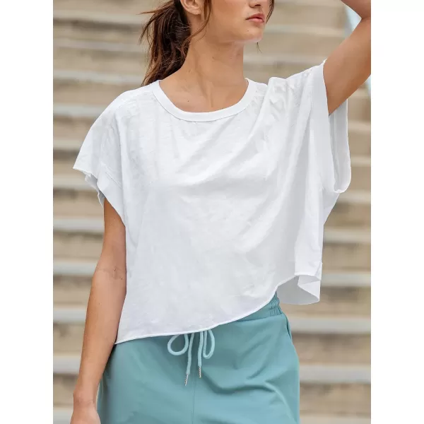 imageCUPSHE Women Tops Round Neck Dolman Short Sleeve Basic Tee Shirt Solid Casual Dressy SummerWhite