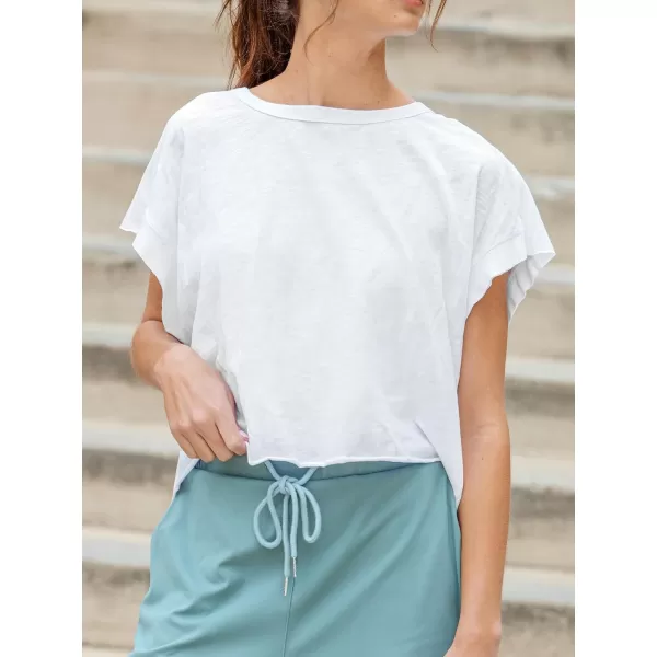 imageCUPSHE Women Tops Round Neck Dolman Short Sleeve Basic Tee Shirt Solid Casual Dressy SummerWhite