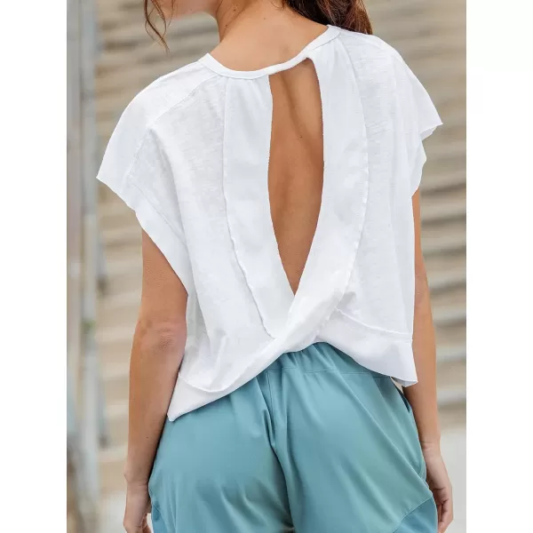 imageCUPSHE Women Tops Round Neck Dolman Short Sleeve Basic Tee Shirt Solid Casual Dressy SummerWhite