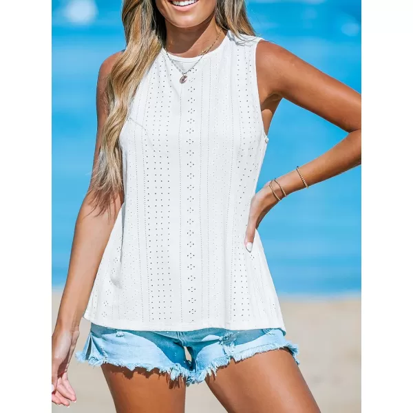imageCUPSHE Women Tops Round Neck Sleeveless Jersey Eyelet Tank Lace Cutout Shirt Casual SummerWhite