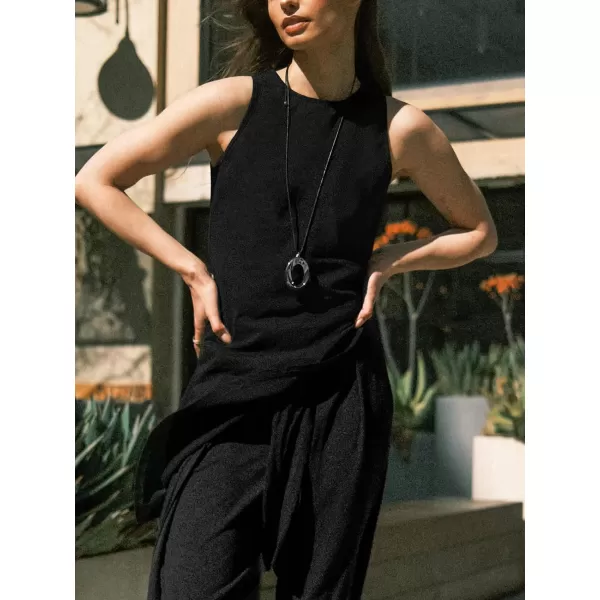 imageCUPSHE Women Tops Round Neck Sleeveless Side Split Tank Vest Long Blouses Tee CasualBlack
