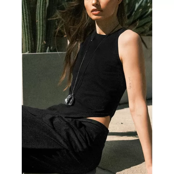 imageCUPSHE Women Tops Round Neck Sleeveless Side Split Tank Vest Long Blouses Tee CasualBlack