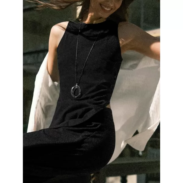 imageCUPSHE Women Tops Round Neck Sleeveless Side Split Tank Vest Long Blouses Tee CasualBlack