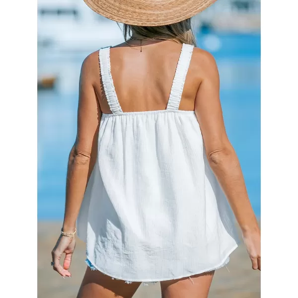 imageCUPSHE Women Tops Ruched Shoulder Sleeveless Blouse Tank Square Neck Shirt Cami Casual SummerWhite