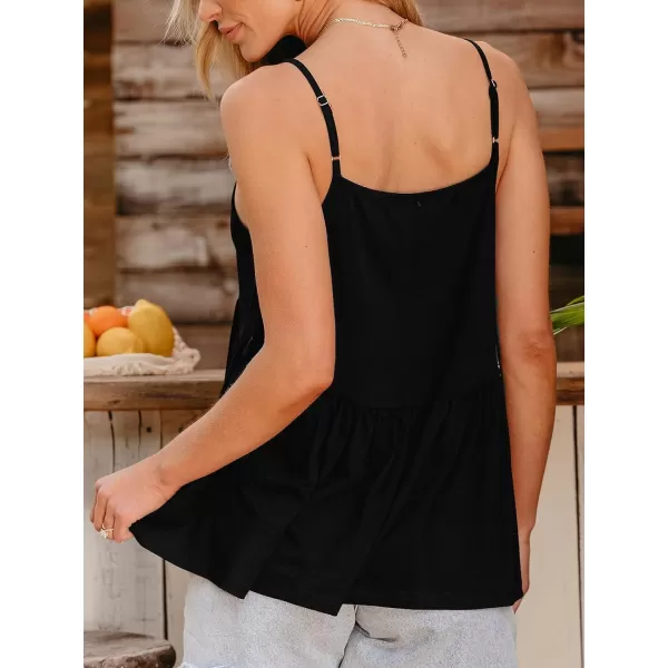 imageCUPSHE Women Tops Ruffled Hem Tank V Neck Tee Sleeveless Shirt Casual DressyBlack