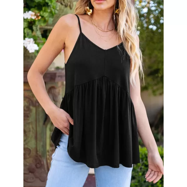 imageCUPSHE Women Tops Ruffled Hem Tank V Neck Tee Sleeveless Shirt Casual DressyBlack