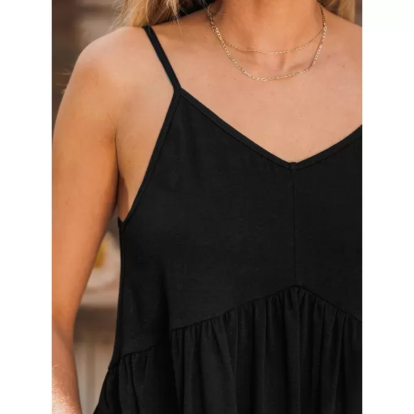 imageCUPSHE Women Tops Ruffled Hem Tank V Neck Tee Sleeveless Shirt Casual DressyBlack