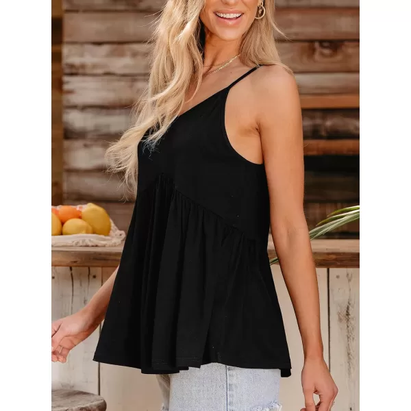 imageCUPSHE Women Tops Ruffled Hem Tank V Neck Tee Sleeveless Shirt Casual DressyBlack