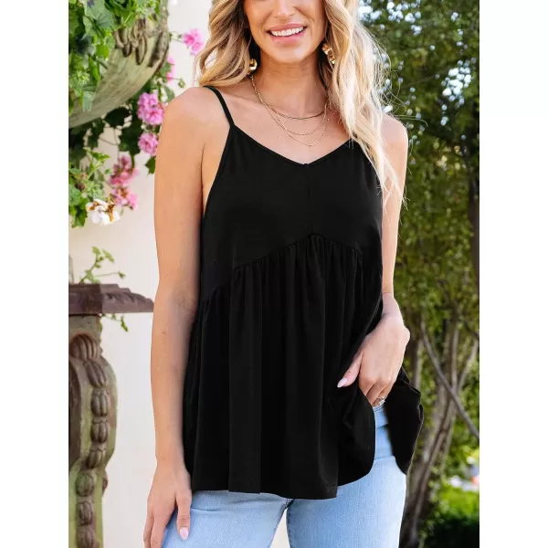 imageCUPSHE Women Tops Ruffled Hem Tank V Neck Tee Sleeveless Shirt Casual DressyBlack