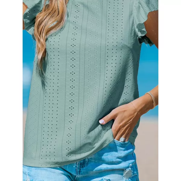 imageCUPSHE Women Tops Ruffled Sleeve Cutout Tee Short Sleeve Blouses Loose Shirt Casual SummerGreen