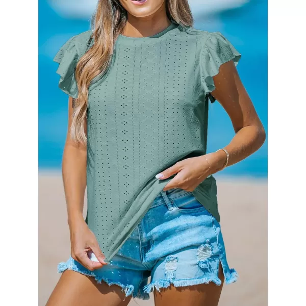imageCUPSHE Women Tops Ruffled Sleeve Cutout Tee Short Sleeve Blouses Loose Shirt Casual SummerGreen