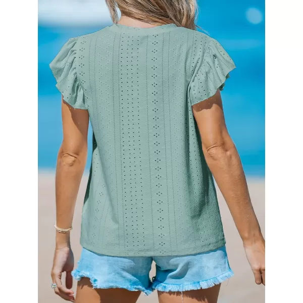 imageCUPSHE Women Tops Ruffled Sleeve Cutout Tee Short Sleeve Blouses Loose Shirt Casual SummerGreen