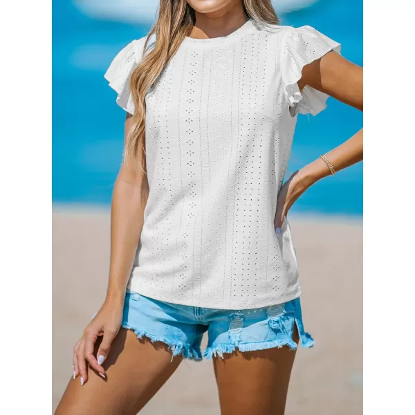 imageCUPSHE Women Tops Ruffled Sleeve Cutout Tee Short Sleeve Blouses Loose Shirt Casual SummerWhite