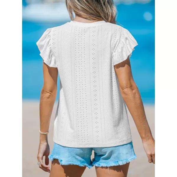 imageCUPSHE Women Tops Ruffled Sleeve Cutout Tee Short Sleeve Blouses Loose Shirt Casual SummerWhite