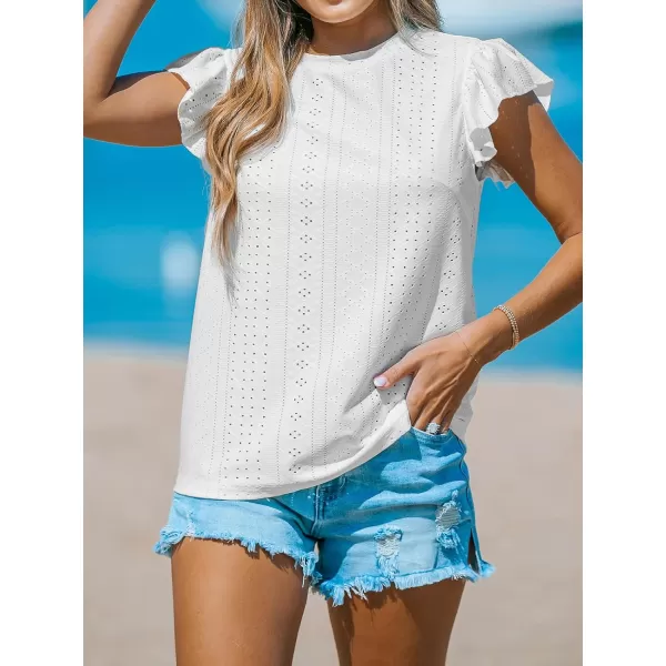 imageCUPSHE Women Tops Ruffled Sleeve Cutout Tee Short Sleeve Blouses Loose Shirt Casual SummerWhite
