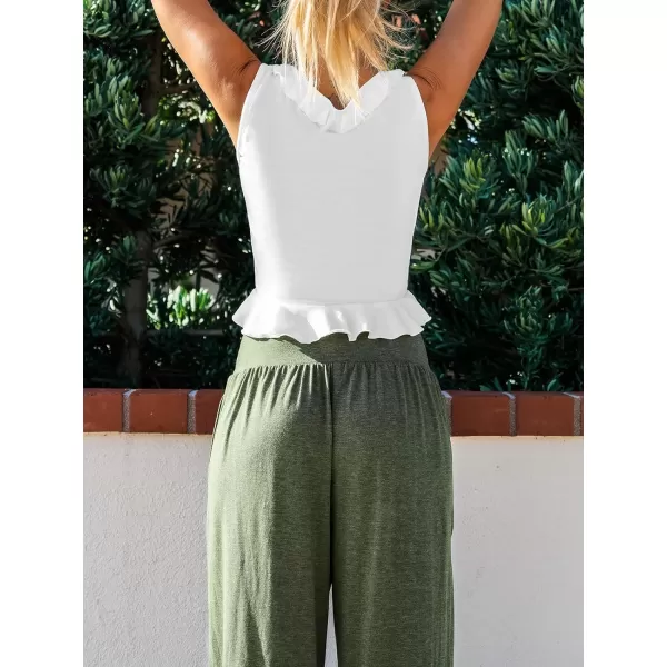 imageCUPSHE Women Tops Ruffled V Neck Tank Cropped Tee Sleeveless Shirt Casual DressyWhite
