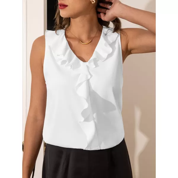 imageCUPSHE Women Tops Ruffled VNeck Shirt Sleeveless Tee Solid Blouses Casual SummerWhite