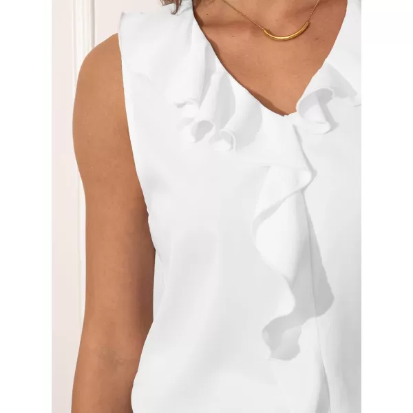 imageCUPSHE Women Tops Ruffled VNeck Shirt Sleeveless Tee Solid Blouses Casual SummerWhite