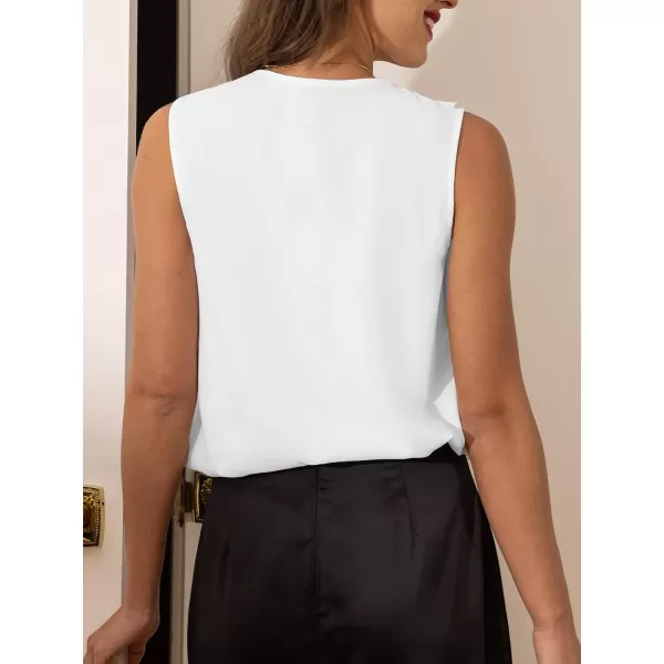 imageCUPSHE Women Tops Ruffled VNeck Shirt Sleeveless Tee Solid Blouses Casual SummerWhite