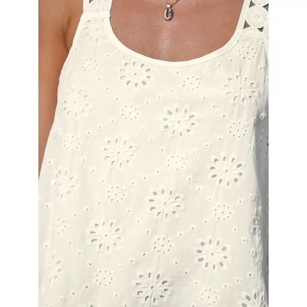 imageCUPSHE Women Tops Scoop Neck Eyelet Tank Sleeveless Tee Cutout Shirt Casual SummerBeige