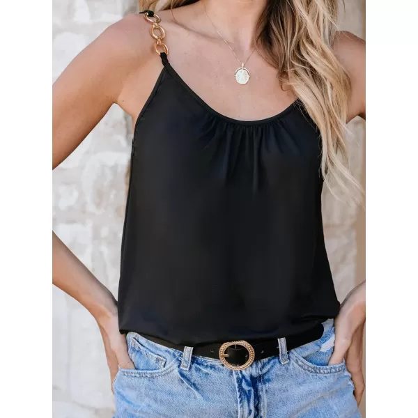 imageCUPSHE Women Tops Scoop Neck GoldTone Hardware Tank Top Sleeveless Tee Shirt CasualBlack